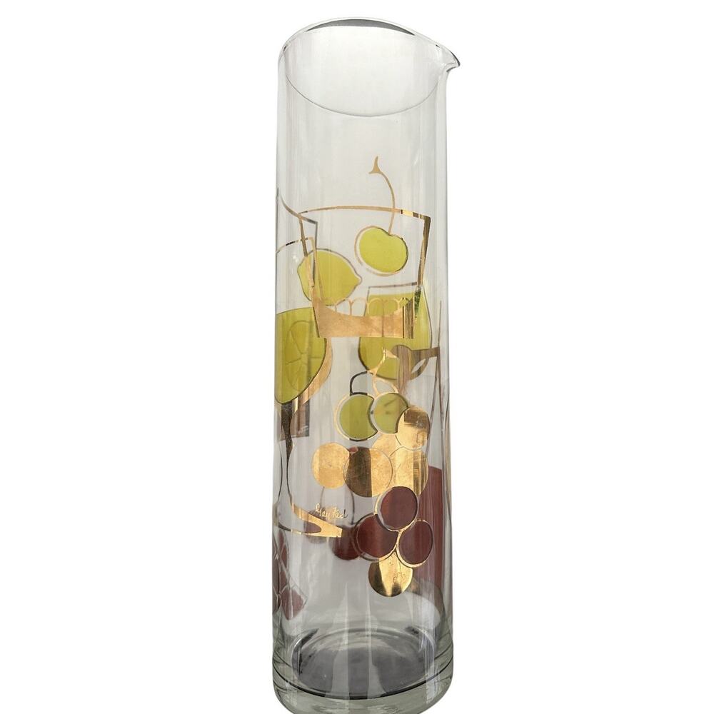 1950s MCM Gold Mixed FruitCocktail Sangria Martini Glass Pitcher Signed Gay Fad - Picture 2 of 16